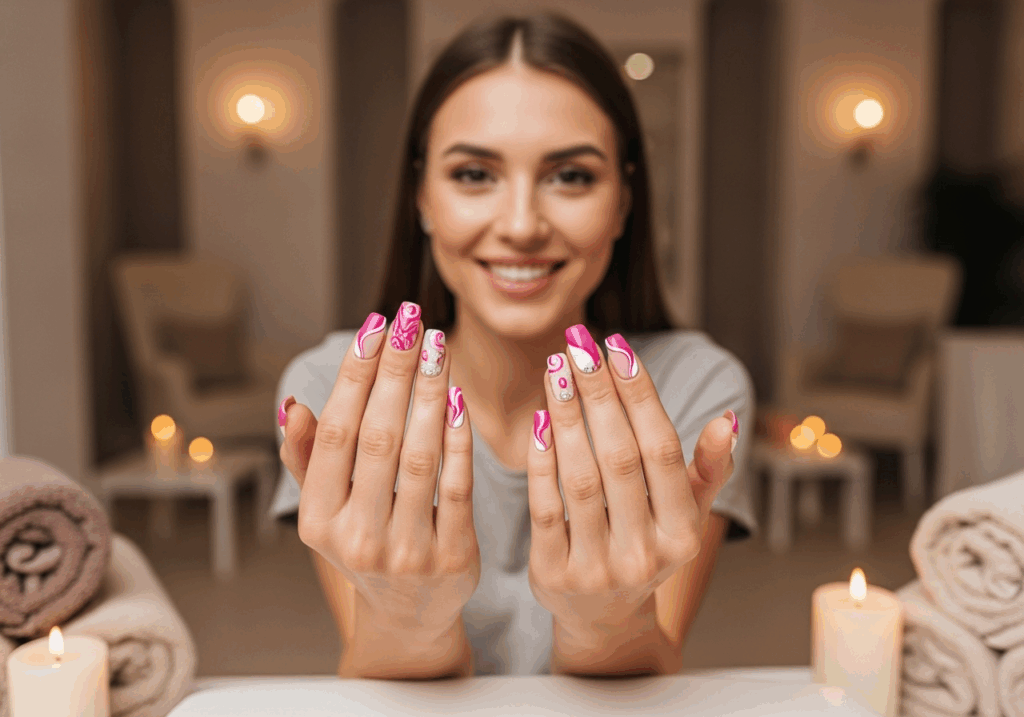 Pink and White Gel Nails at Paoli Nail Spa