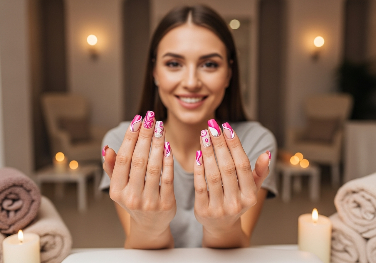Pink and White Gel Nails at Paoli Nail Spa