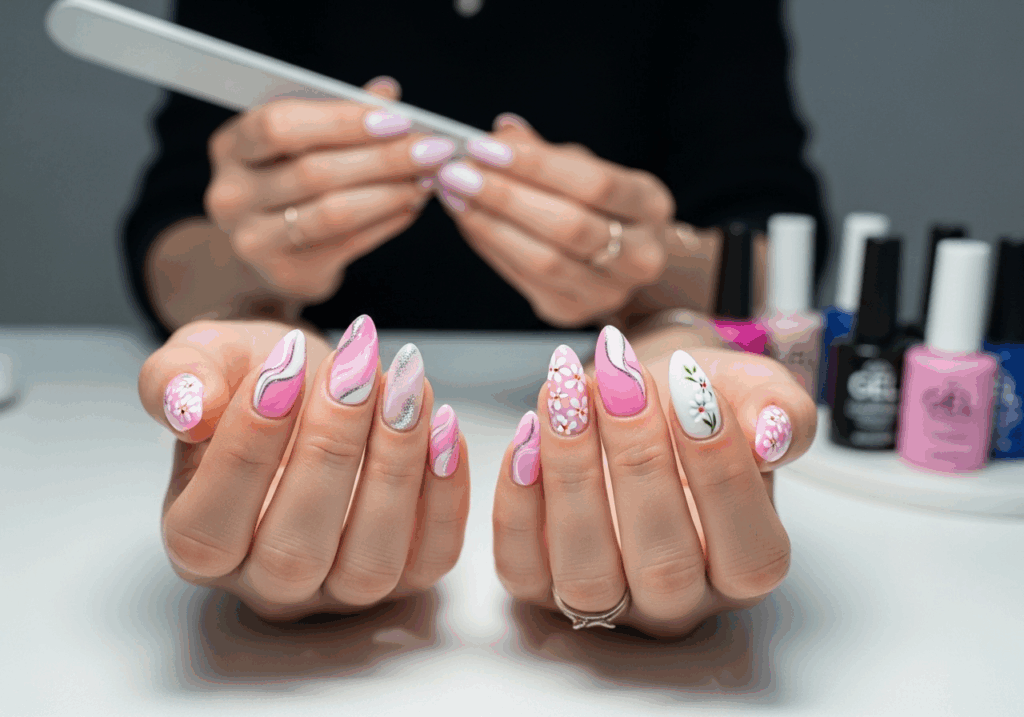 Pink and White Gel Nails at Paoli Nail Spa