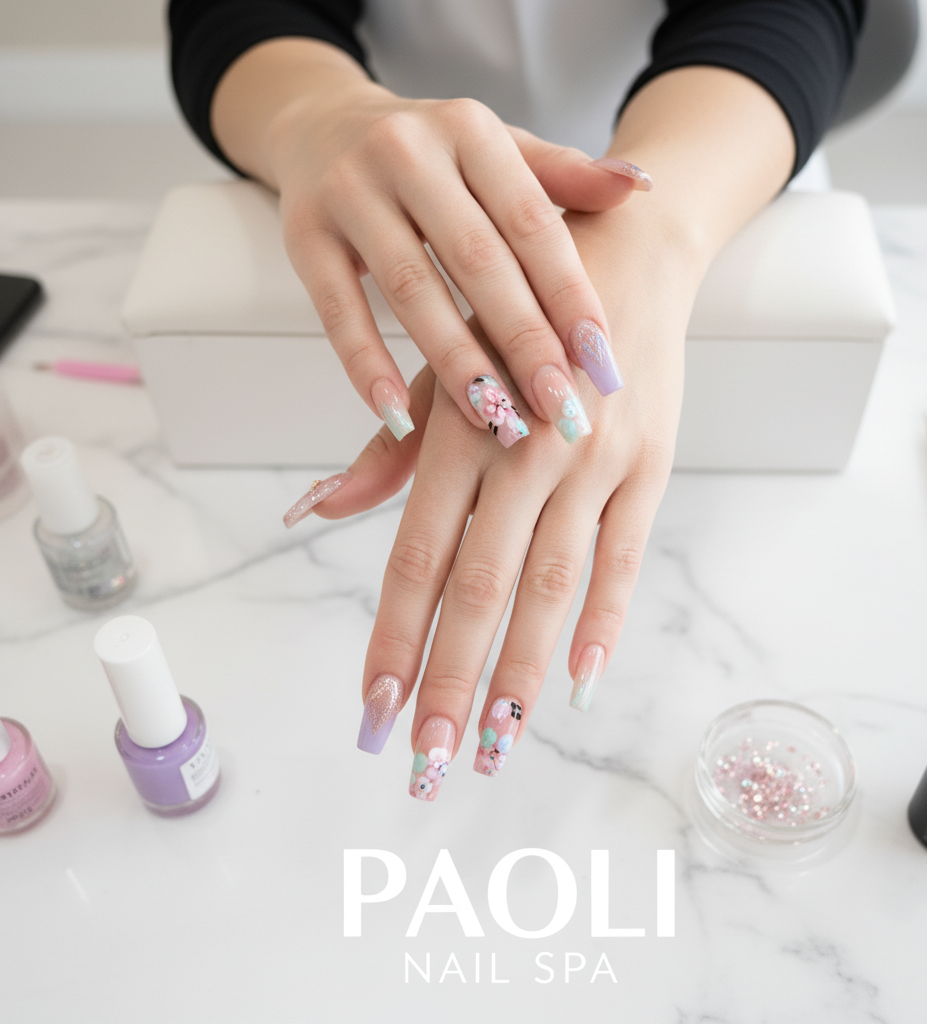 freshly applied acrylic nails Paoli Nail Spa